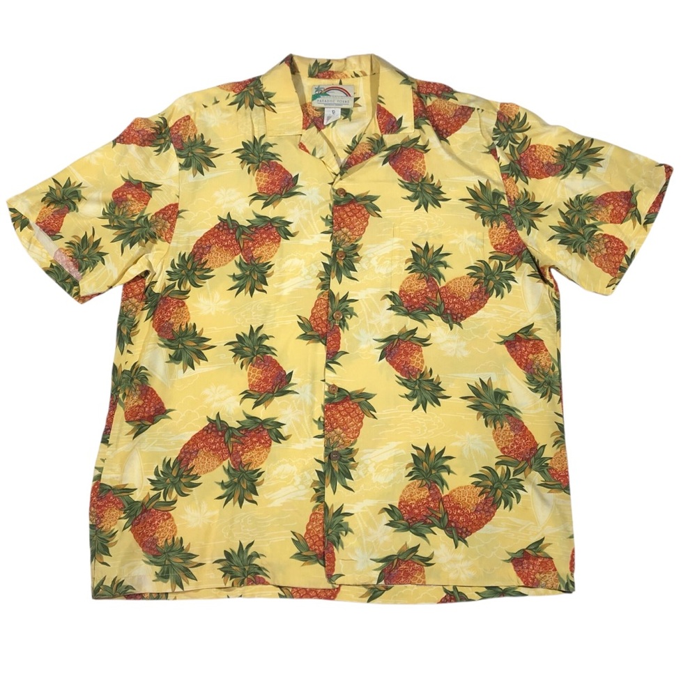 Vintage Paradise Found Pineapple Hawaiian Print Button Down Shirt Large